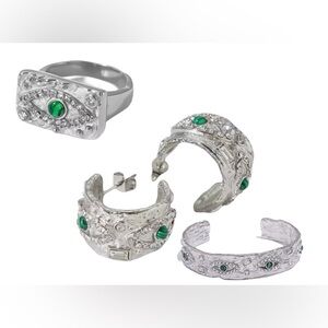 Silver Malachite Evil Eye Set Stainless Steel